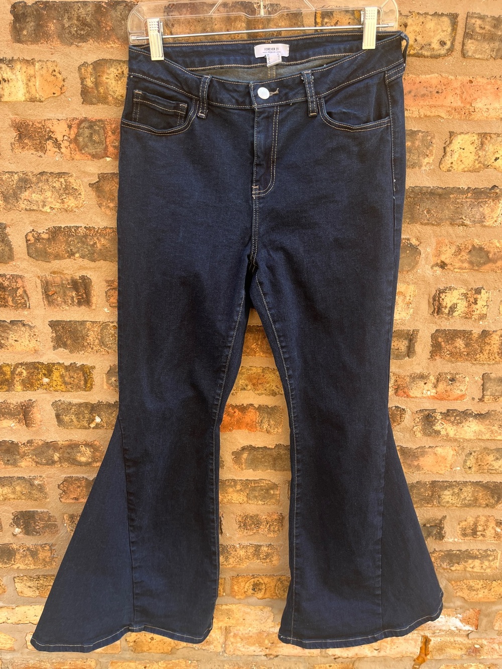 Forever 21 Flared Denim Jeans 70s Dark Wash Stretch Size 28